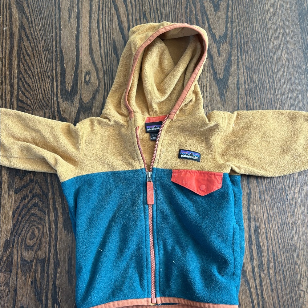 Patagonia Kids' Fleece Hoodie in Mustard and Teal